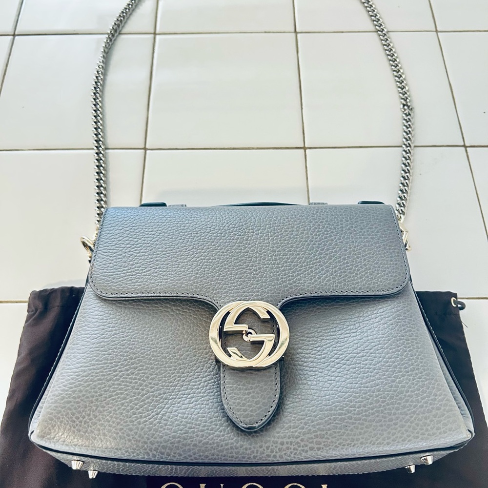 Gucci Silver Leather Shoulder Bag